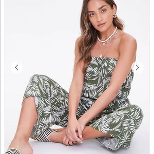NEW Forever 21 Olive Leaf Print Tasseled Jumpsuit